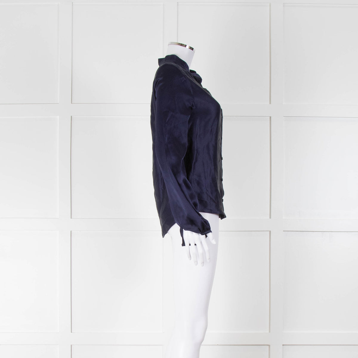 Ridley Navy Silk Satin Long Sleeve Silk Blouse