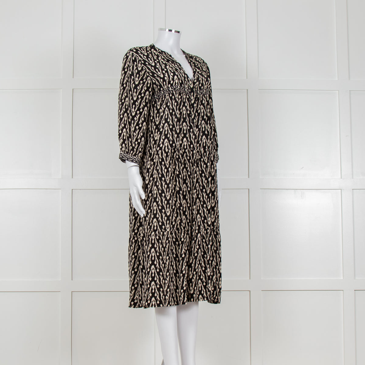 Ba&sh Black and White Printed Long Sleeve Tunic Dress