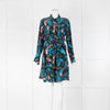 Equipment Blue and Pink Silk Shirt Dress with Front Patch Pockets