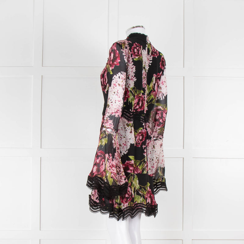 Nicholas Black High Neck Mini Dress with Large Pink Flowers