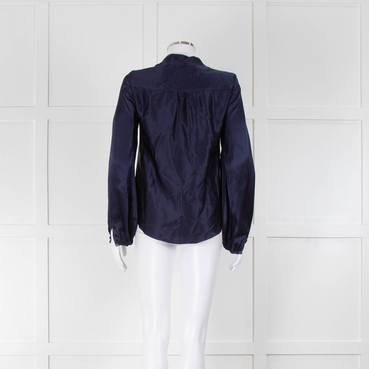 Ridley Navy Silk Satin Long Sleeve Silk Blouse