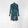 Equipment Blue and Pink Silk Shirt Dress with Front Patch Pockets
