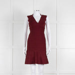 Herve Leger Burgundy Bandage Mini Dress with Flared Skirt