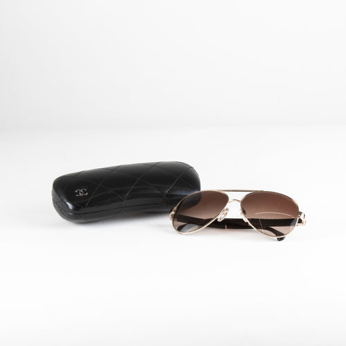 Chanel Aviator Sunglasses With Gold Hardwear