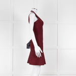 Herve Leger Burgundy Bandage Mini Dress with Flared Skirt