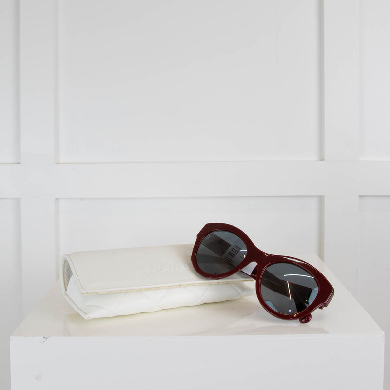 Chanel Burgundy Frame Side CC Logo Sunglasses