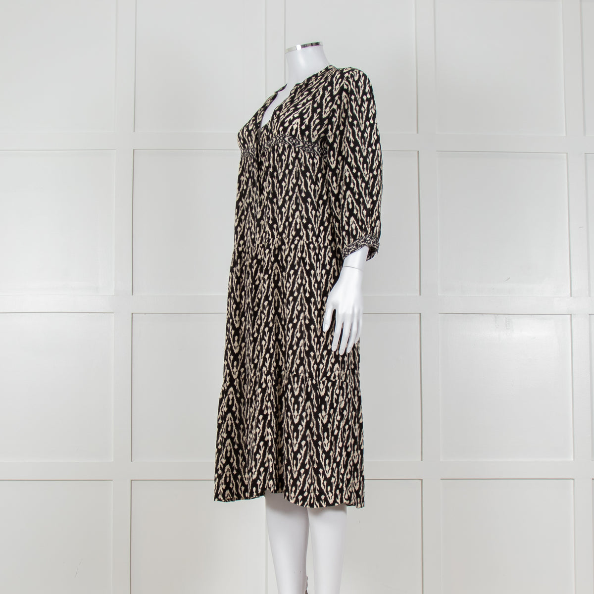 Ba&sh Black and White Printed Long Sleeve Tunic Dress