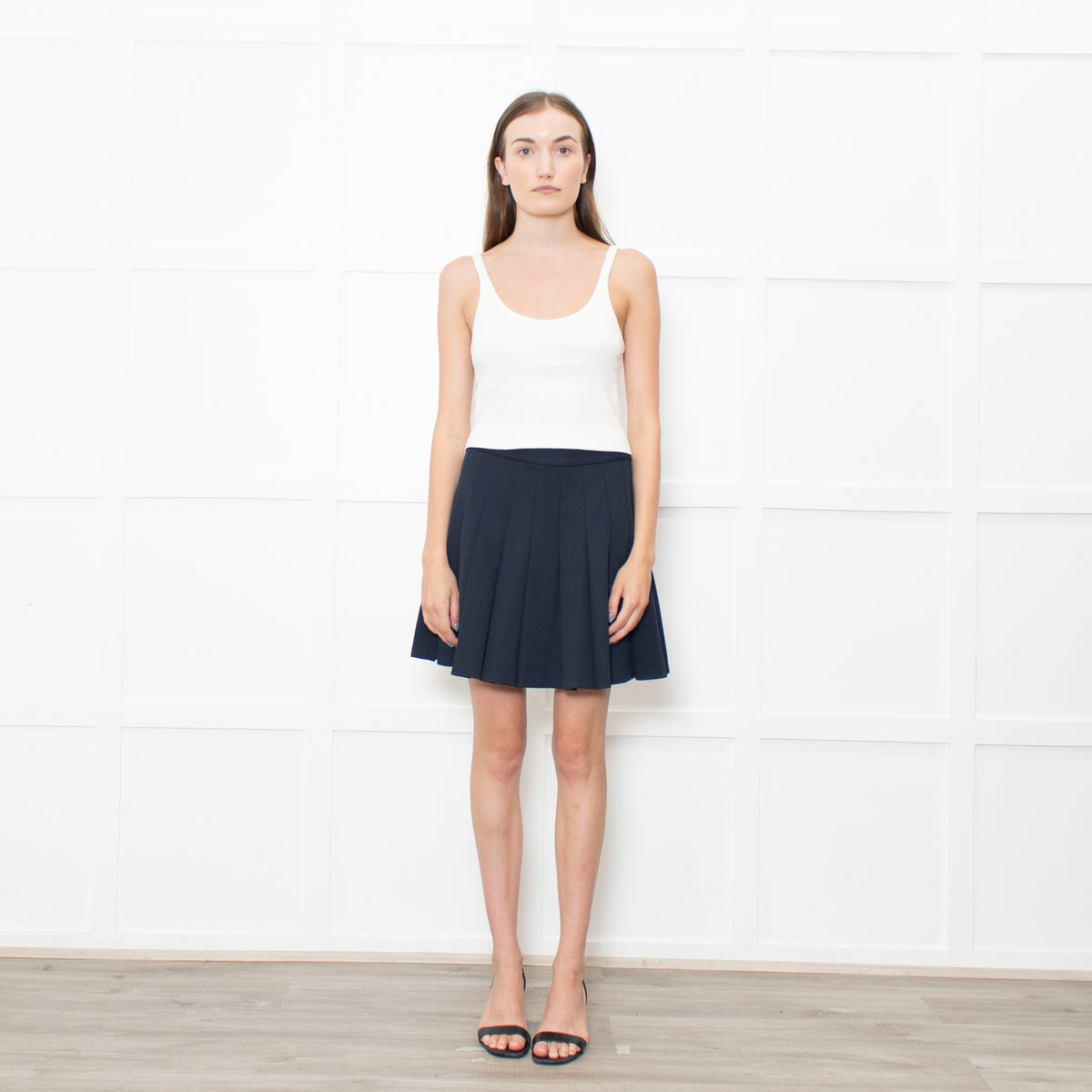 Theory Navy Pleated Textured Fabric Mini Skirt
