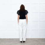 Alexander Mcqueen Grey and Navy Constrast Puff Sleeve Knit with Crystal Button Embellishment