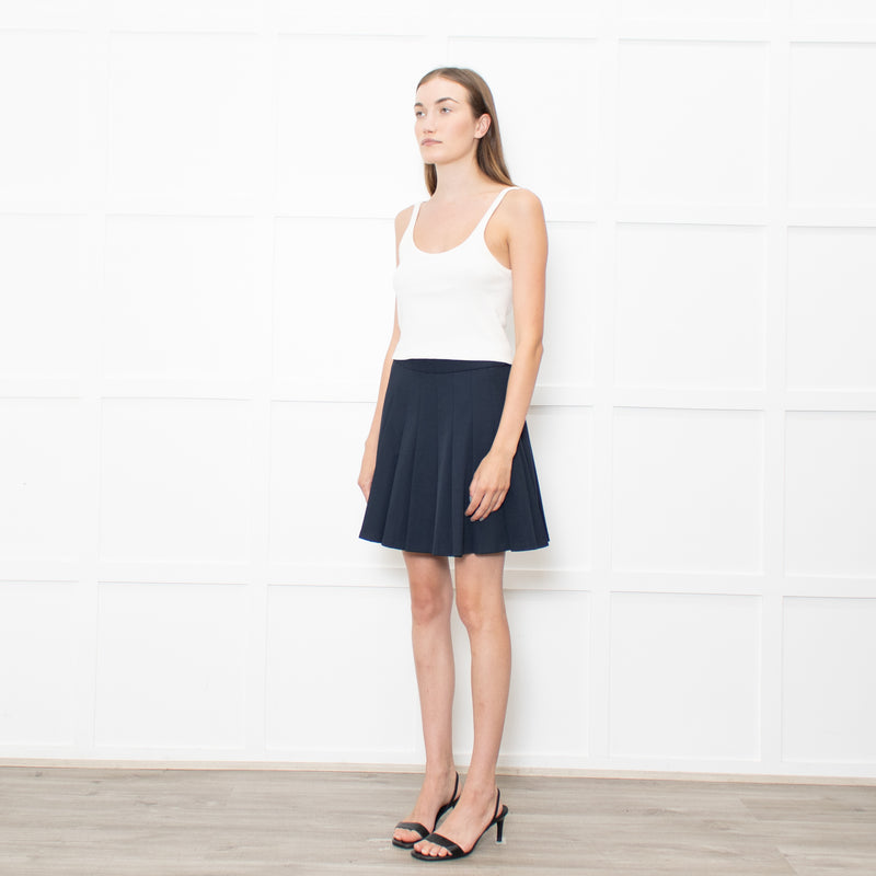 Theory Navy Pleated Textured Fabric Mini Skirt