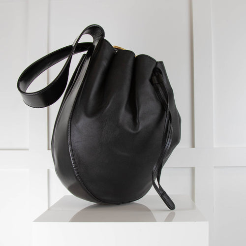 Stella McCartney Black Leather Drawstring Bucket Bag
