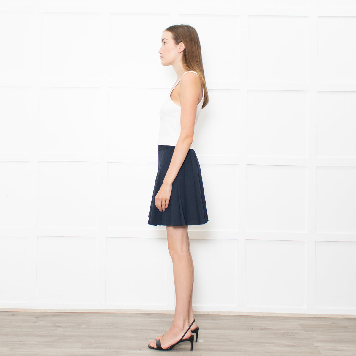 Theory Navy Pleated Textured Fabric Mini Skirt