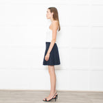 Theory Navy Pleated Textured Fabric Mini Skirt