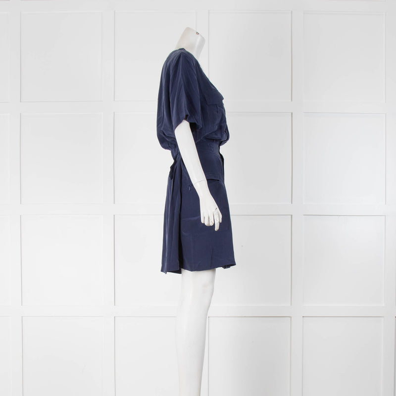 Equipment Blue Silk Buckle Side Silk Dress