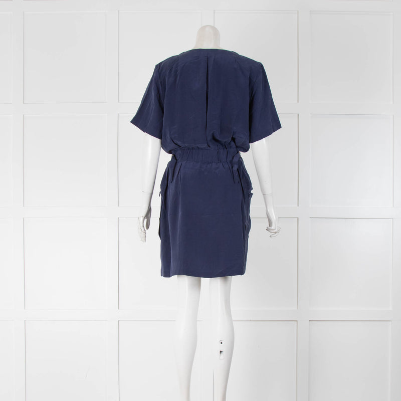 Equipment Blue Silk Buckle Side Silk Dress