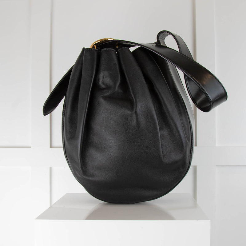 Stella McCartney Black Leather Drawstring Bucket Bag
