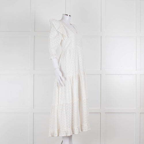 Neve & Noor White Broderie Anglaise Puff Sleeve Maxi Dress