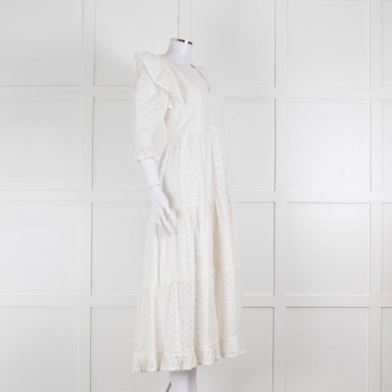 Neve & Noor White Broderie Anglaise Puff Sleeve Maxi Dress