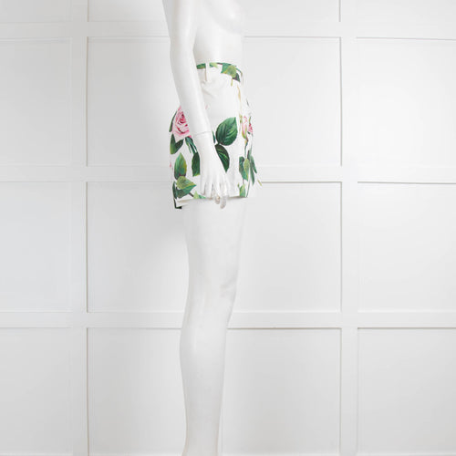 Dolce & Gabbana White Pink Rose Print Cotton Shorts