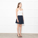 Theory Navy Pleated Textured Fabric Mini Skirt