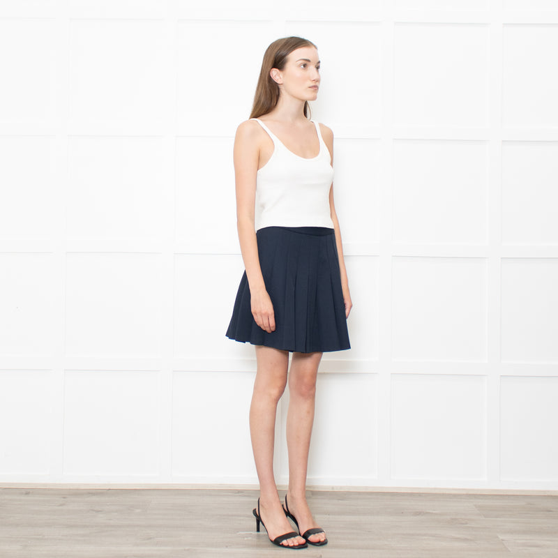 Theory Navy Pleated Textured Fabric Mini Skirt