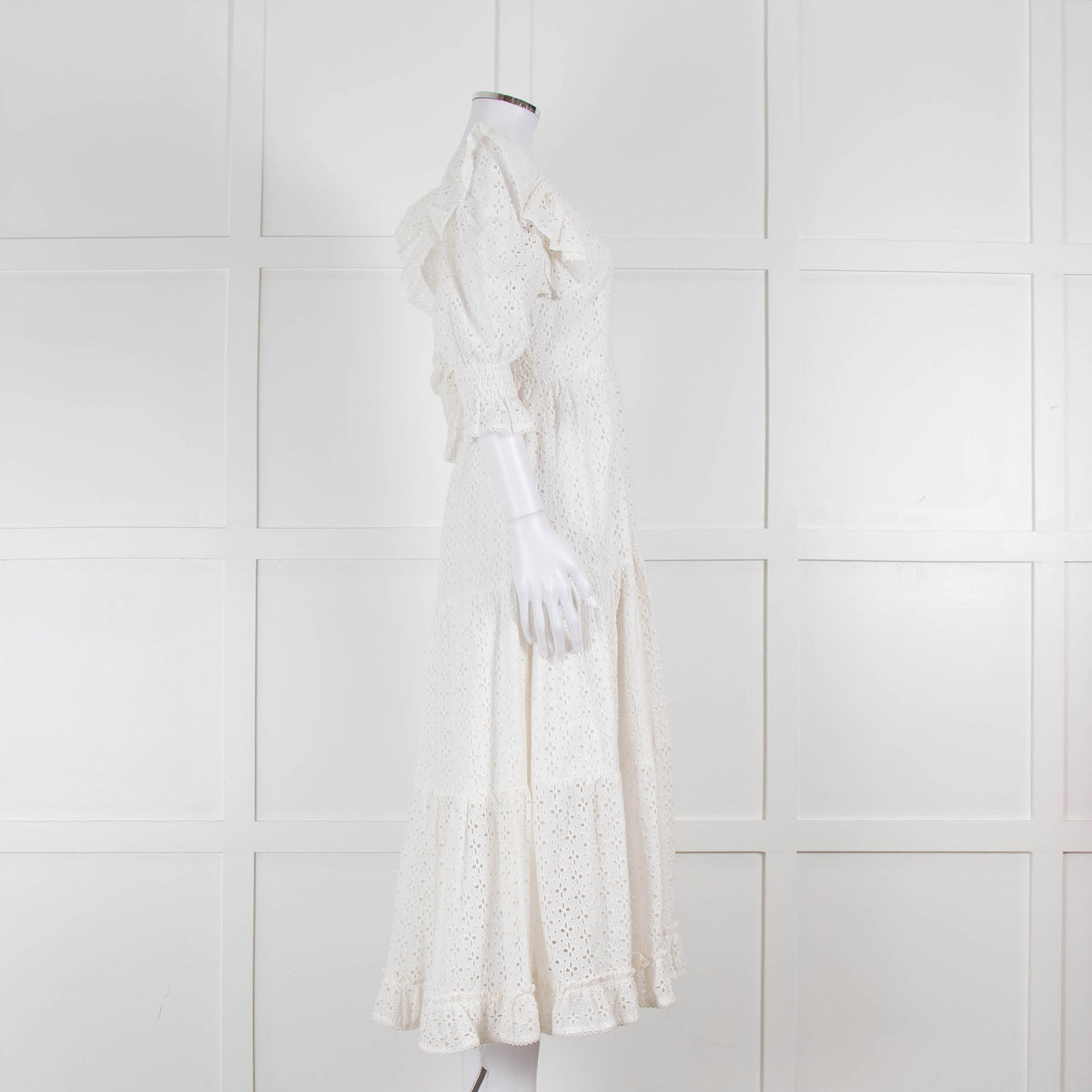 Neve & Noor White Broderie Anglaise Puff Sleeve Maxi Dress