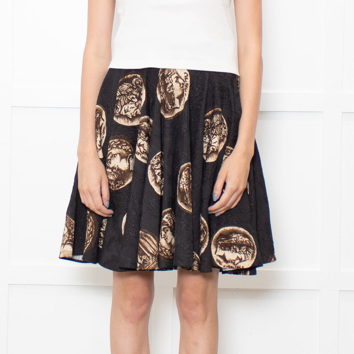 Dolce & Gabbana Black Brown Coin Print Textured Mini Skirt