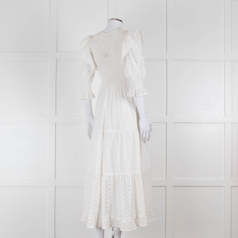 Neve & Noor White Broderie Anglaise Puff Sleeve Maxi Dress