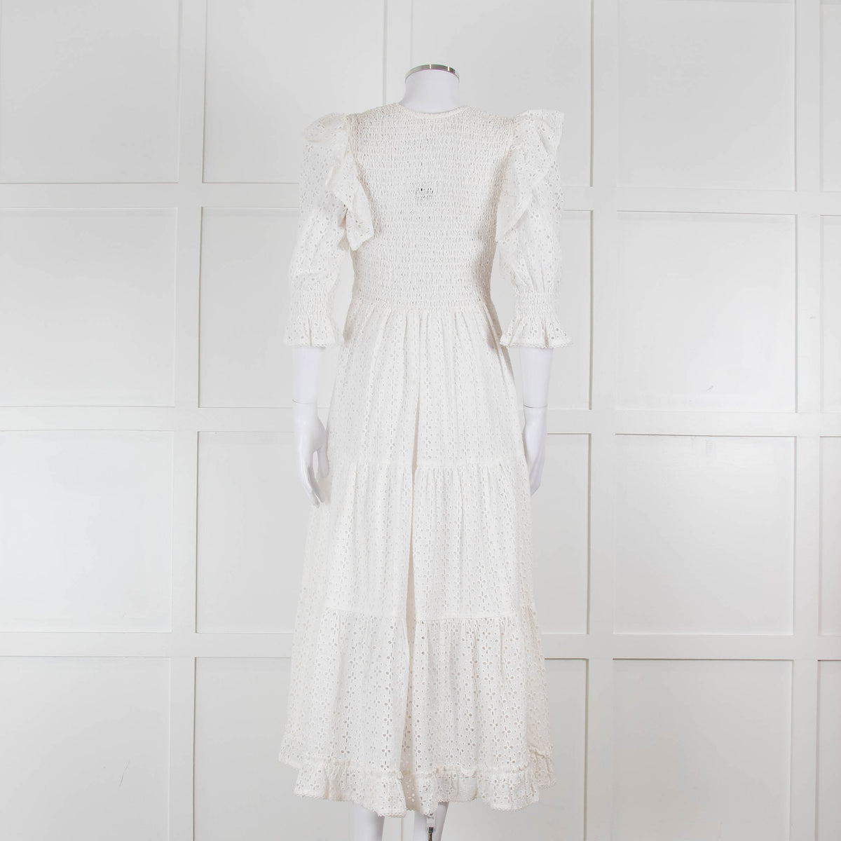 Neve & Noor White Broderie Anglaise Puff Sleeve Maxi Dress