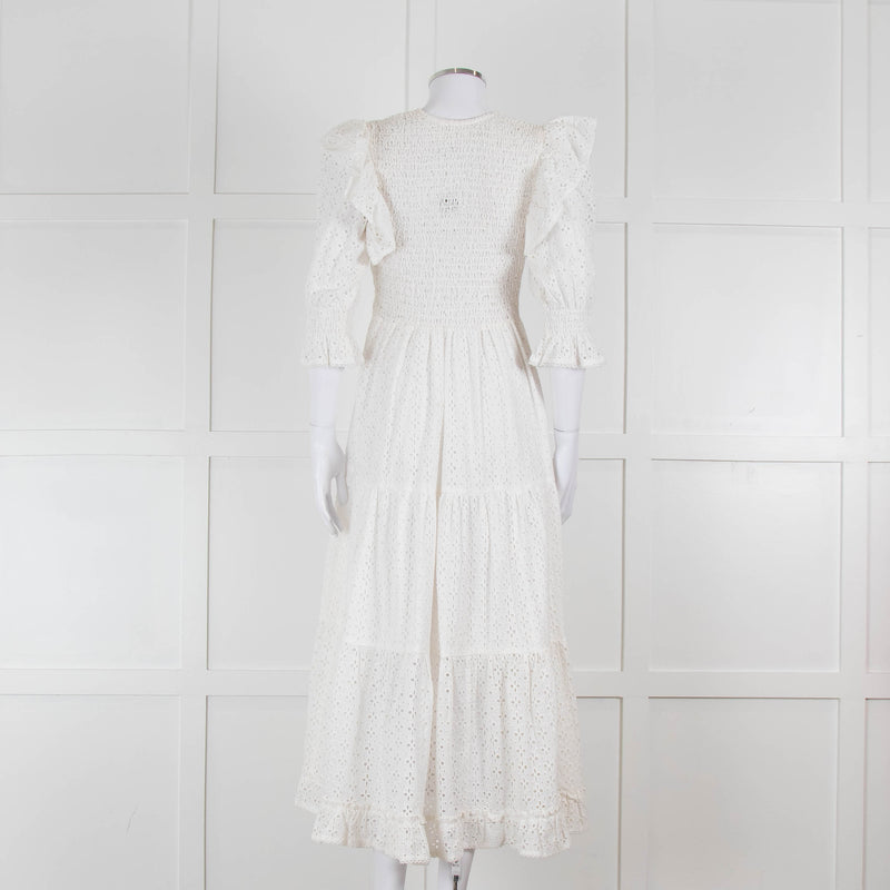 Neve & Noor White Broderie Anglaise Puff Sleeve Maxi Dress