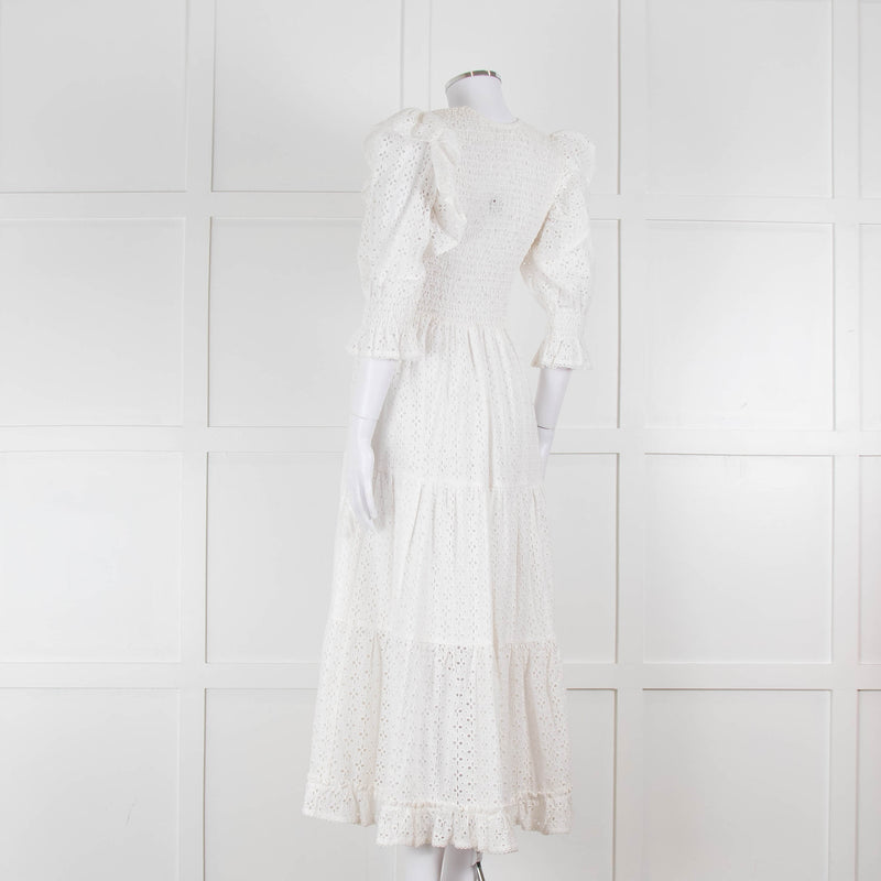 Neve & Noor White Broderie Anglaise Puff Sleeve Maxi Dress