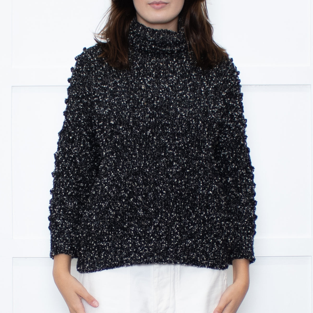 Christian Dior Black White Specked Bubble Roll Neck Jumper