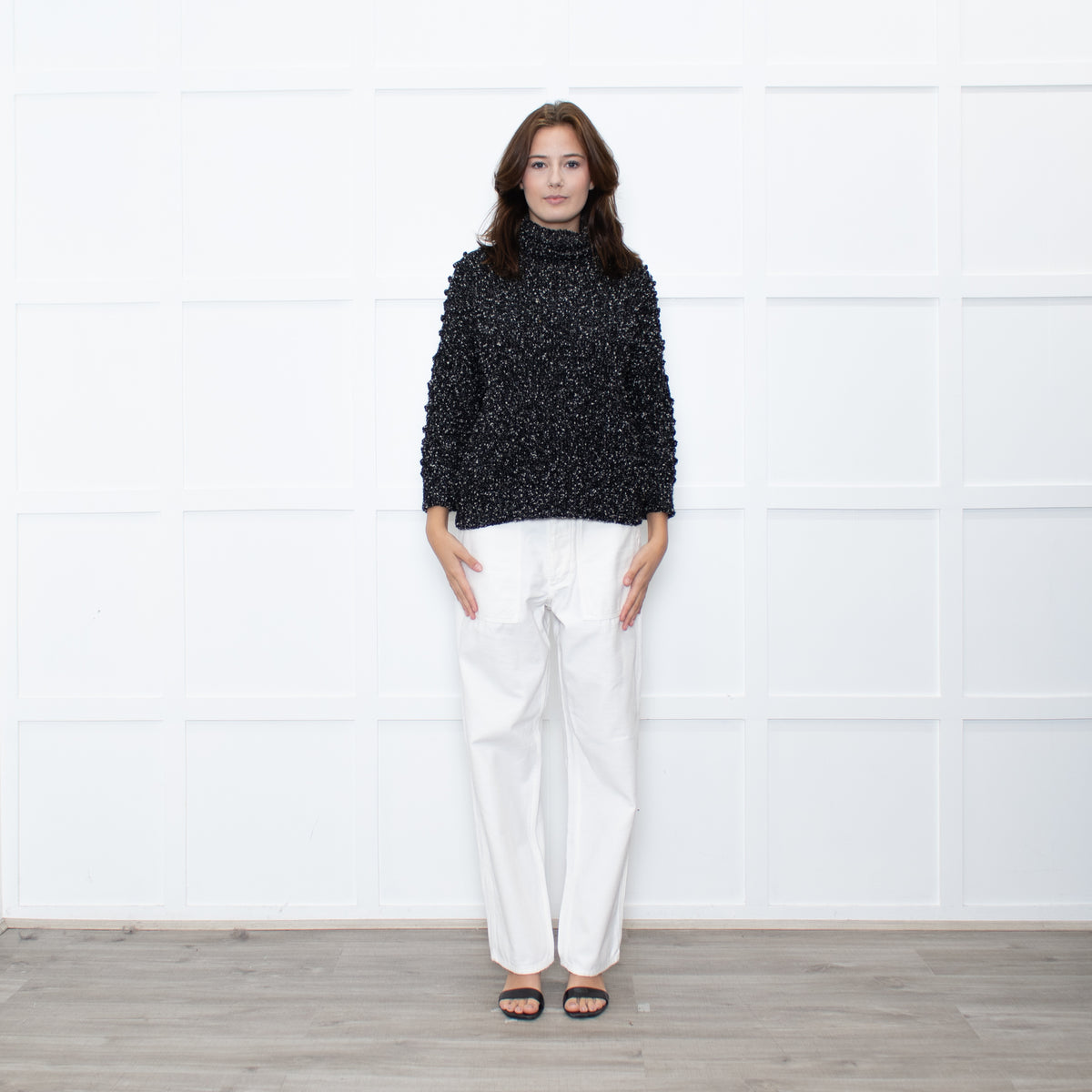 Christian Dior Black White Specked Bubble Roll Neck Jumper