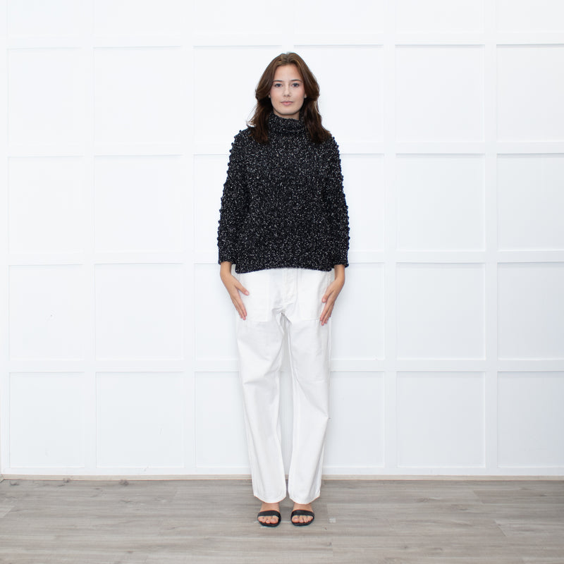 Christian Dior Black White Specked Bubble Roll Neck Jumper