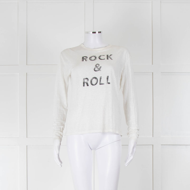 Zadig & Voltaire Cream Slogan Long Sleeve T-Shirt