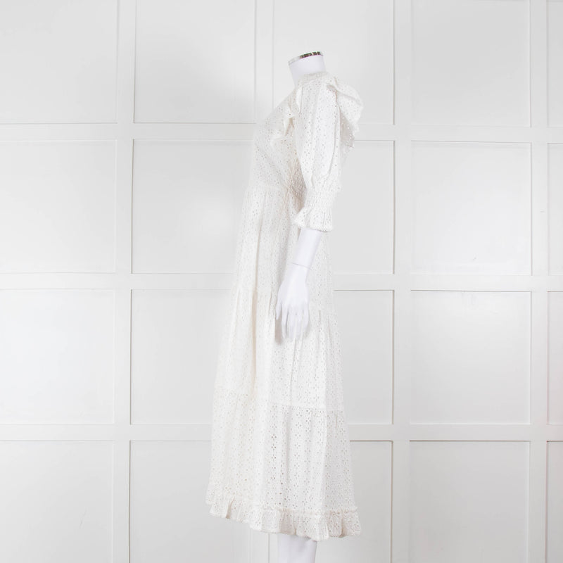 Neve & Noor White Broderie Anglaise Puff Sleeve Maxi Dress