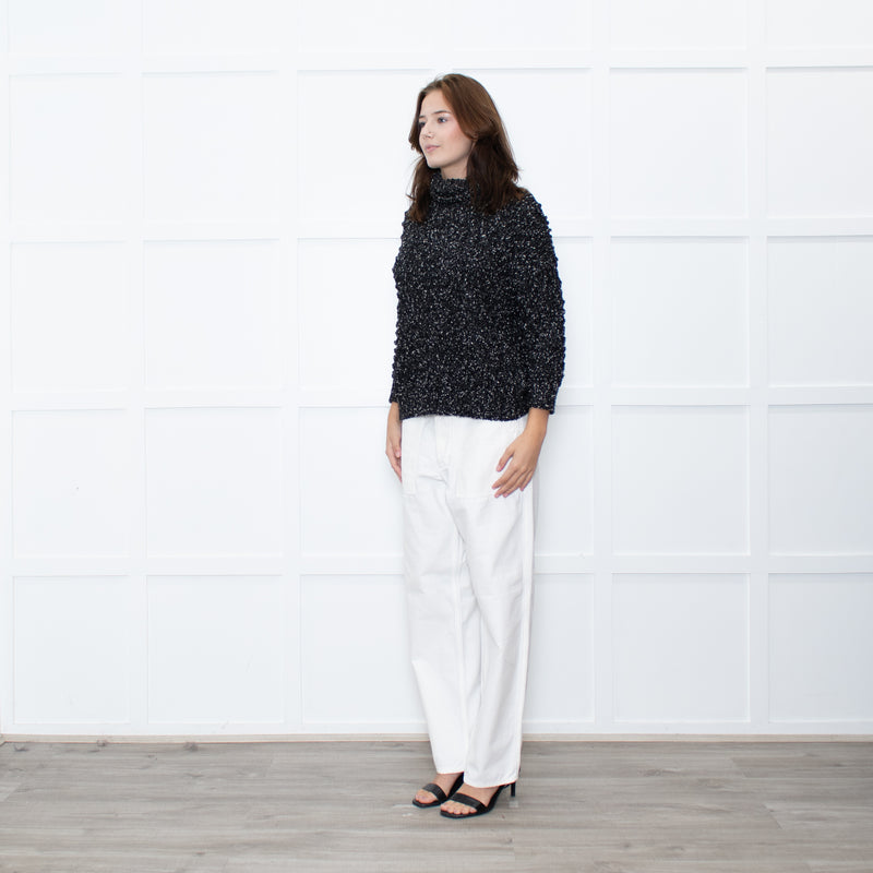 Christian Dior Black White Specked Bubble Roll Neck Jumper