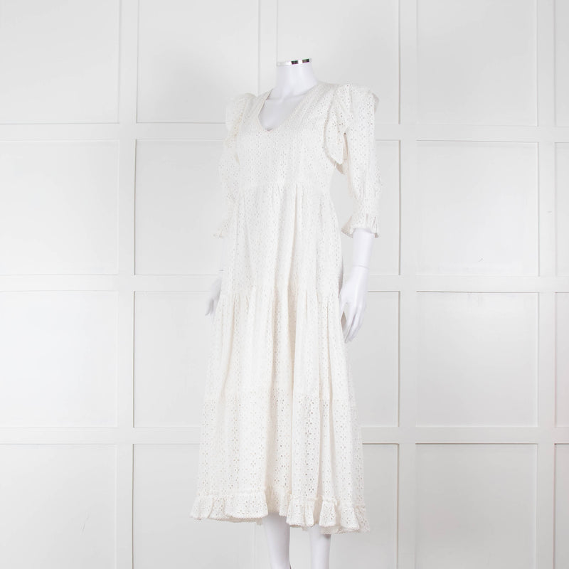 Neve & Noor White Broderie Anglaise Puff Sleeve Maxi Dress
