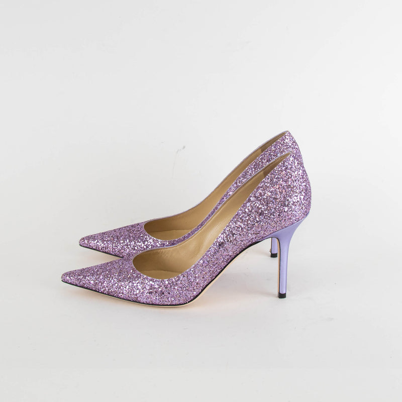Jimmy Choo Purple Glitter Agnes Romy Heel Shoes