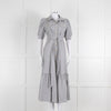 ME + EM Faded Grey and White Micro Stripe Short Sleeve Shirt Dress
