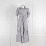 ME + EM Faded Grey and White Micro Stripe Short Sleeve Shirt Dress