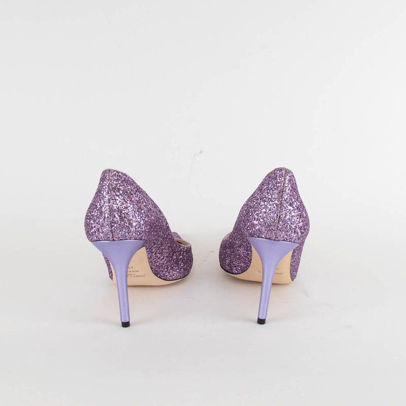 Jimmy Choo Purple Glitter Agnes Romy Heel Shoes