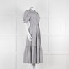 ME + EM Faded Grey and White Micro Stripe Short Sleeve Shirt Dress