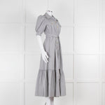 ME + EM Faded Grey and White Micro Stripe Short Sleeve Shirt Dress