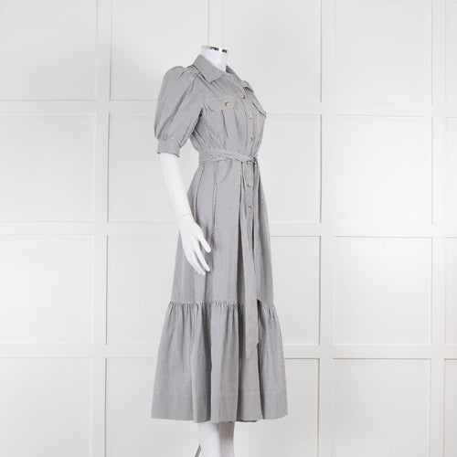 ME + EM Faded Grey and White Micro Stripe Short Sleeve Shirt Dress