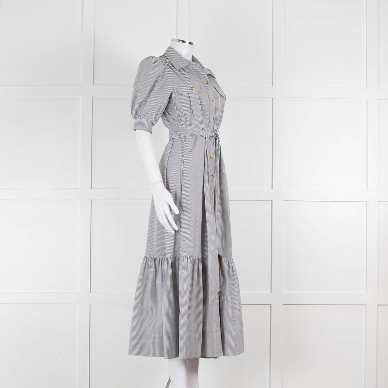 ME + EM Faded Grey and White Micro Stripe Short Sleeve Shirt Dress