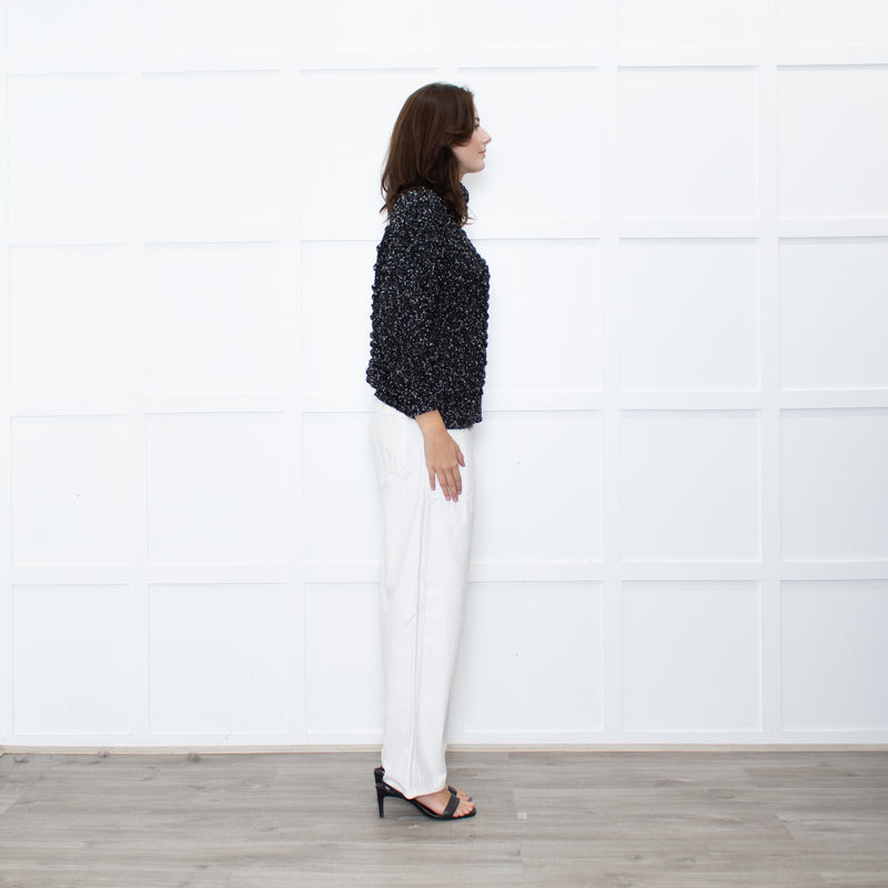 Christian Dior Black White Specked Bubble Roll Neck Jumper