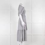 ME + EM Faded Grey and White Micro Stripe Short Sleeve Shirt Dress