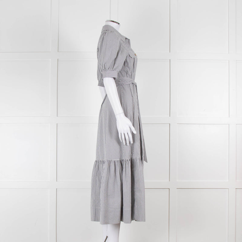 ME + EM Faded Grey and White Micro Stripe Short Sleeve Shirt Dress