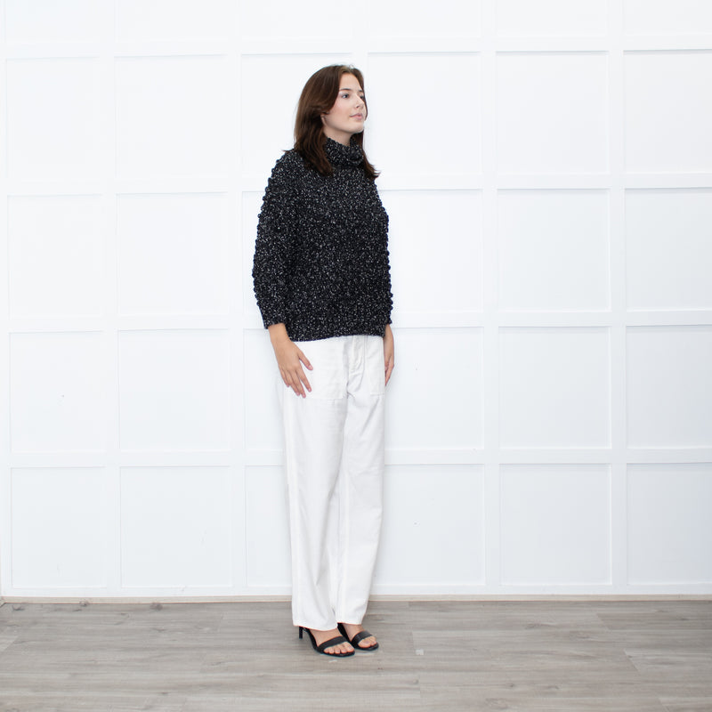 Christian Dior Black White Specked Bubble Roll Neck Jumper